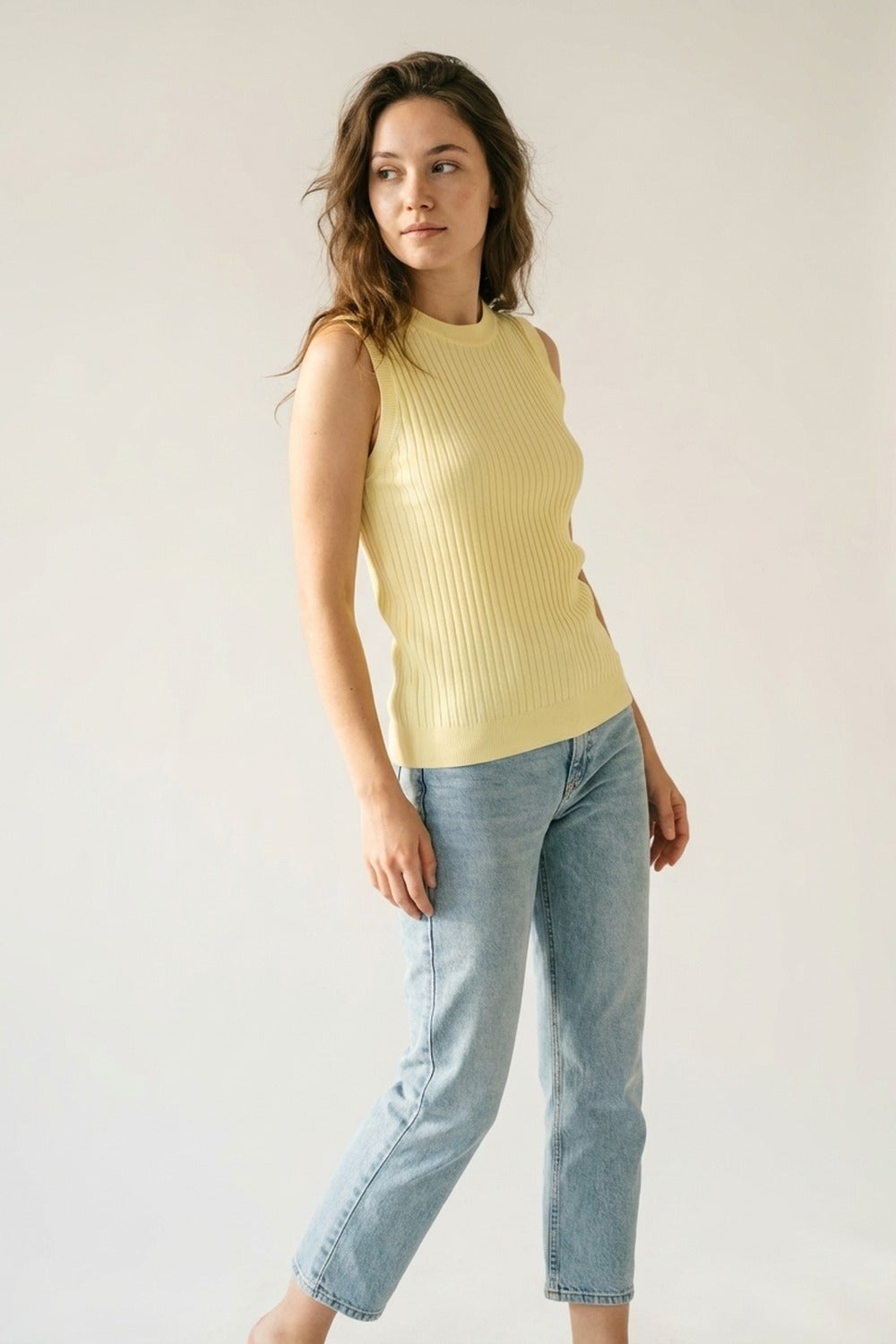 Yellow Sleeveless Ribbed Knit Top