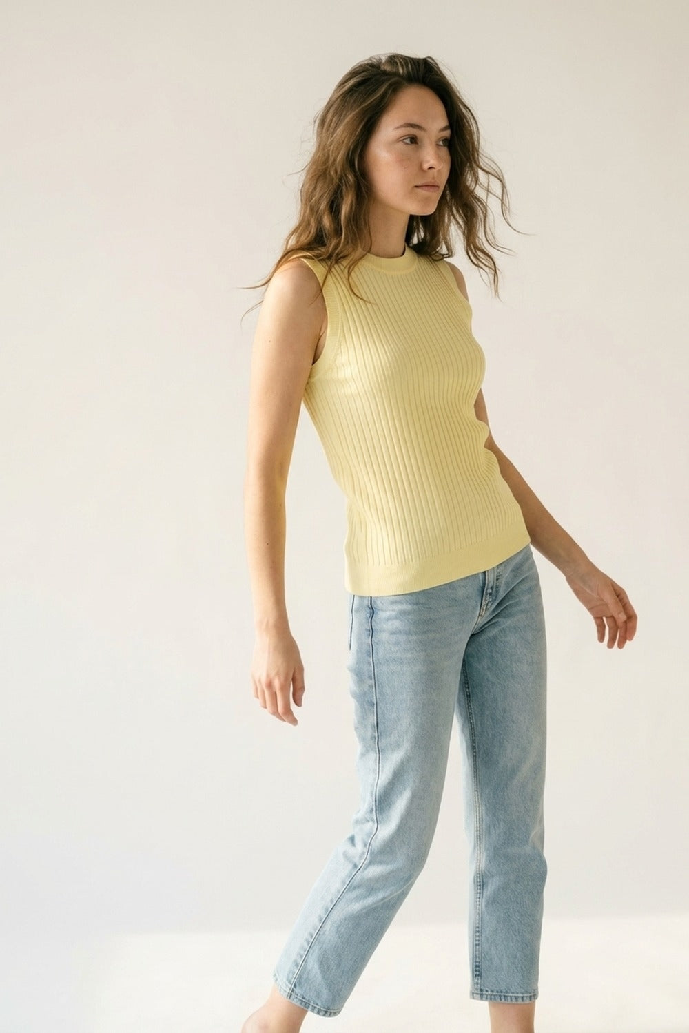 Yellow Sleeveless Ribbed Knit Top