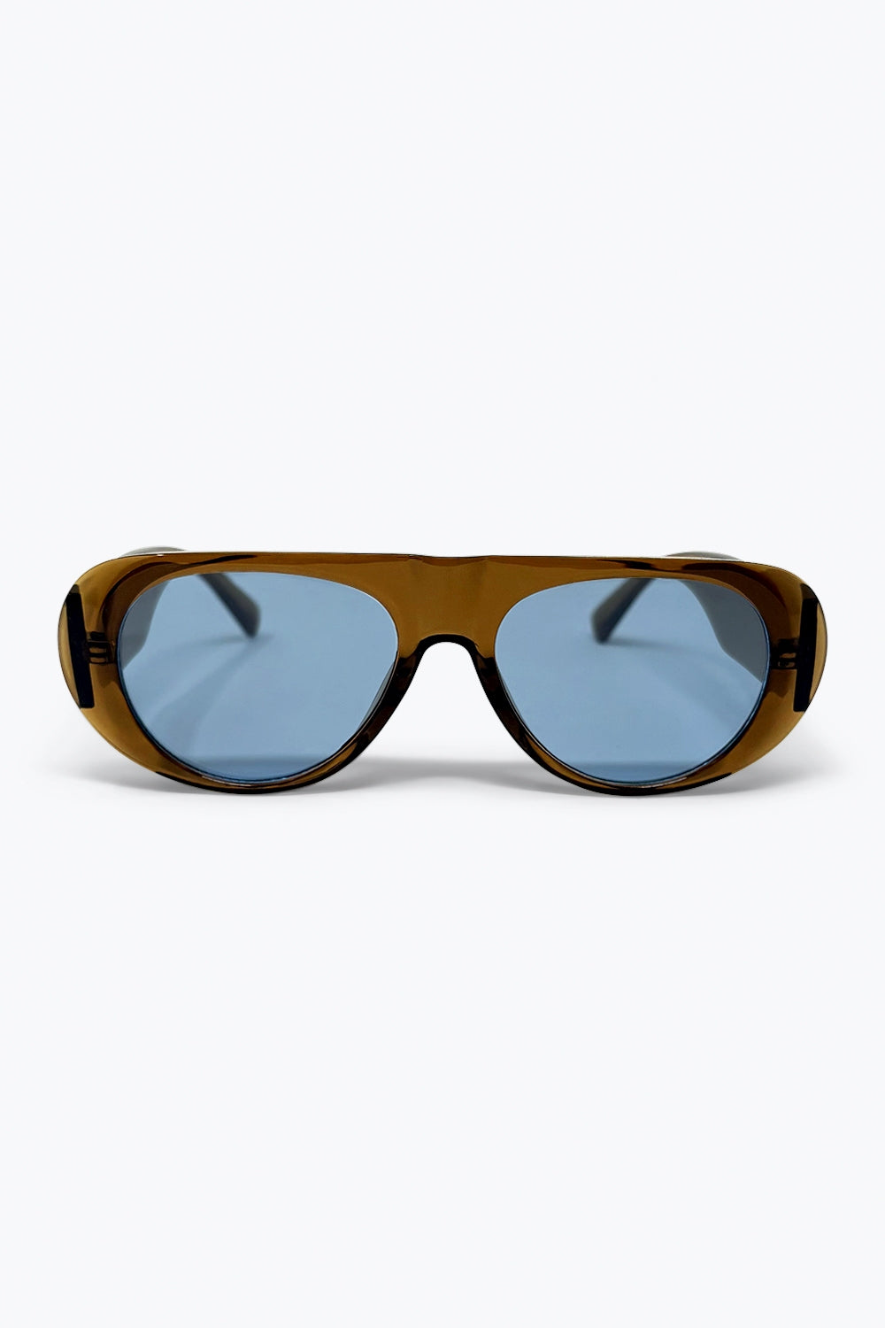 Brown Frame Blue Lens Oversize Sunglasses