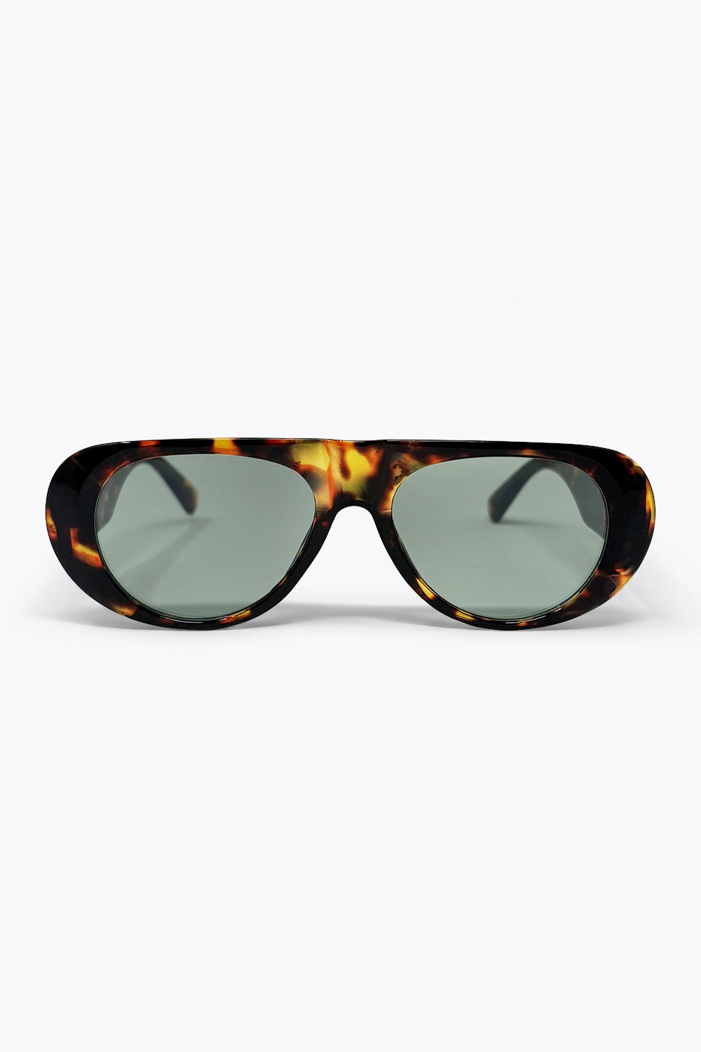 Tortoise Frame Wide Oval Sunglasses with Green Lens