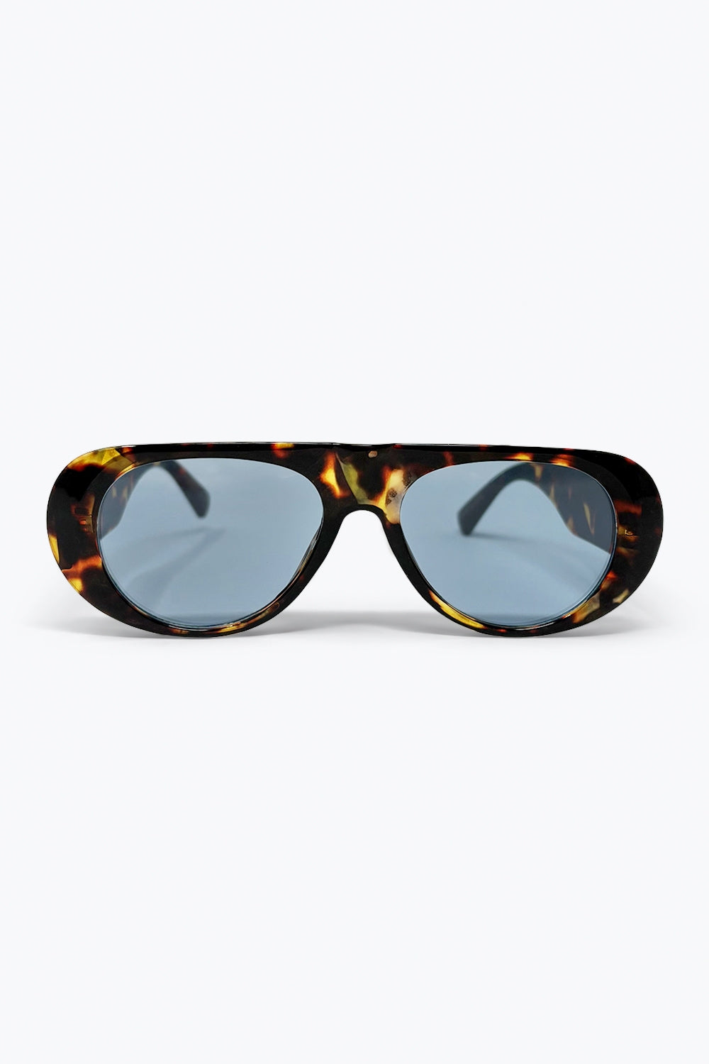 Tortoiseshell Round Frame Sunglasses with Blue Lenses