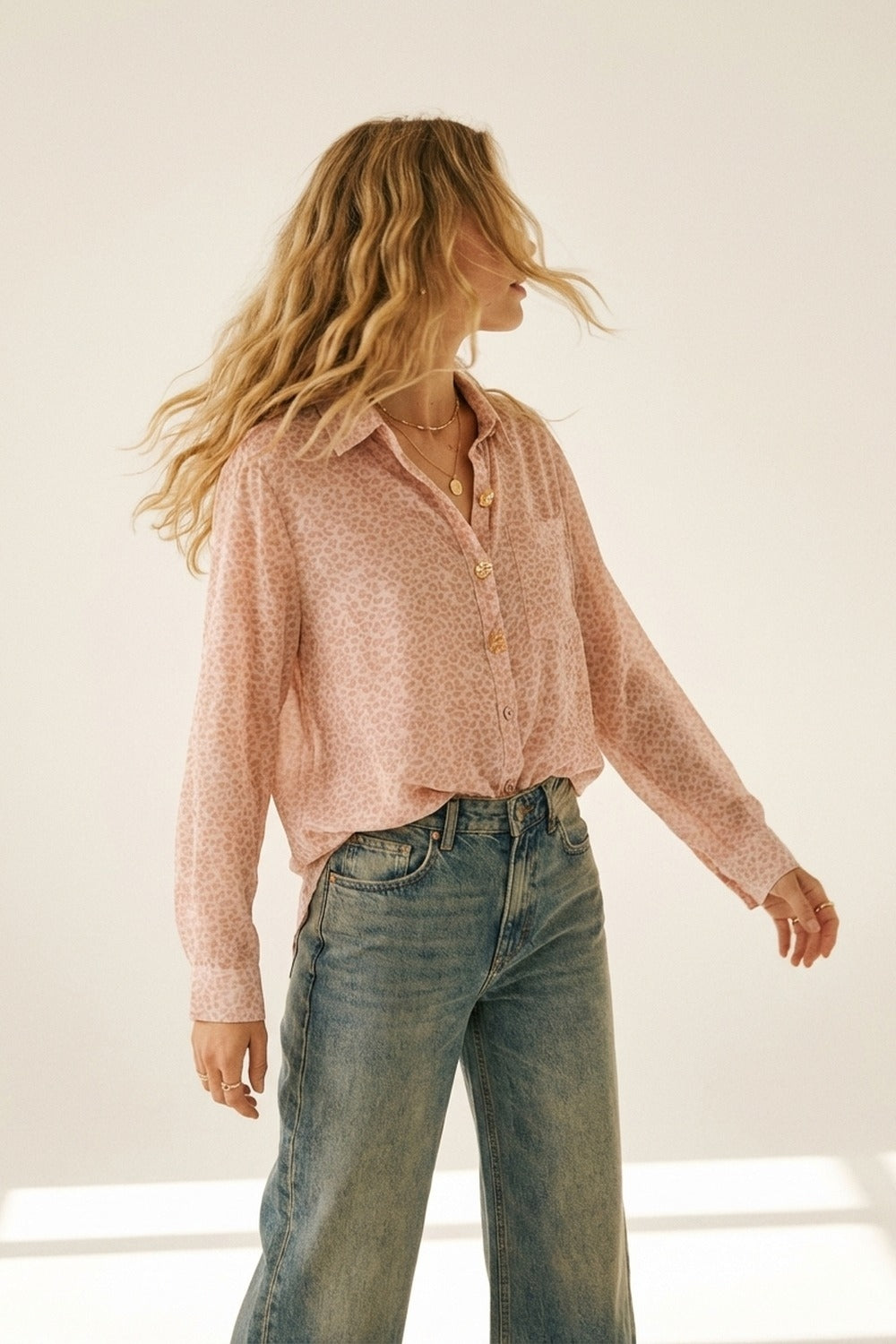 Pink Animal print shirt in sheer fabric with Button-Up Shirt and Pocket - Shirts