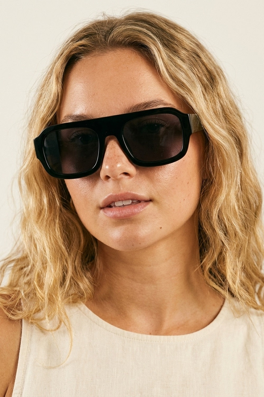 Black Oversized Rectangular Sunglasses with Dark Lenses