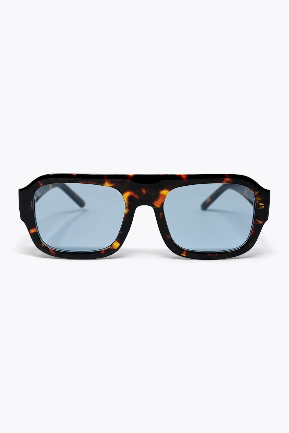 Tortoise Frame Blue Lens Square Sunglasses