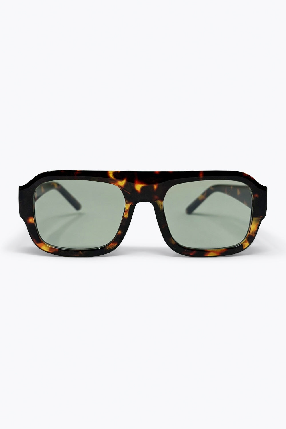 Tortoise Square Frame Sunglasses with Green Tint
