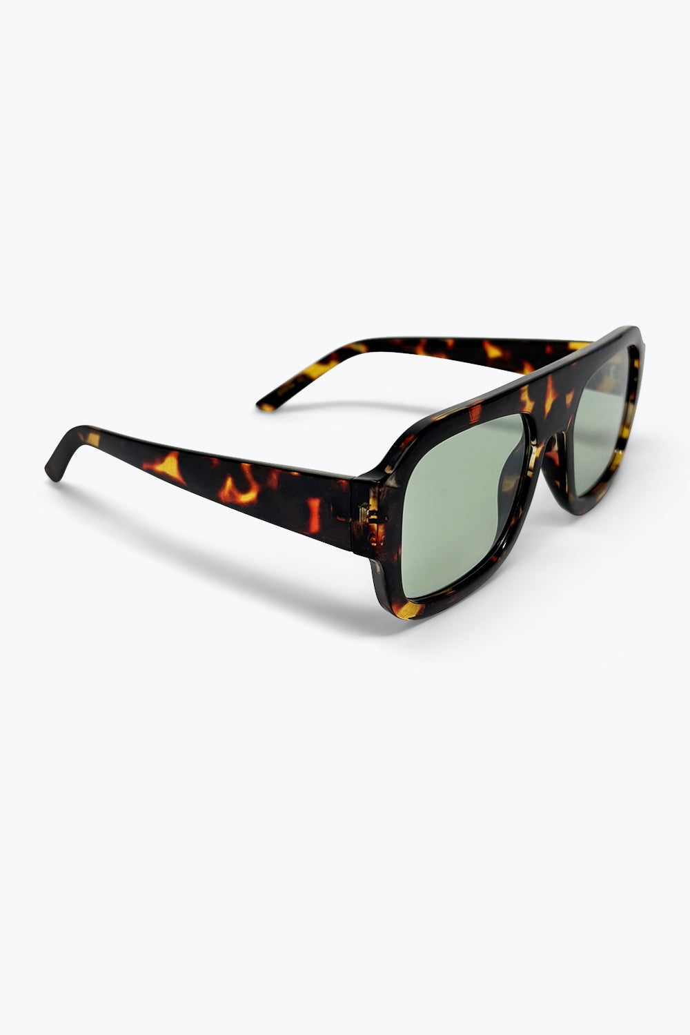 Tortoise Square Frame Sunglasses with Green Tint
