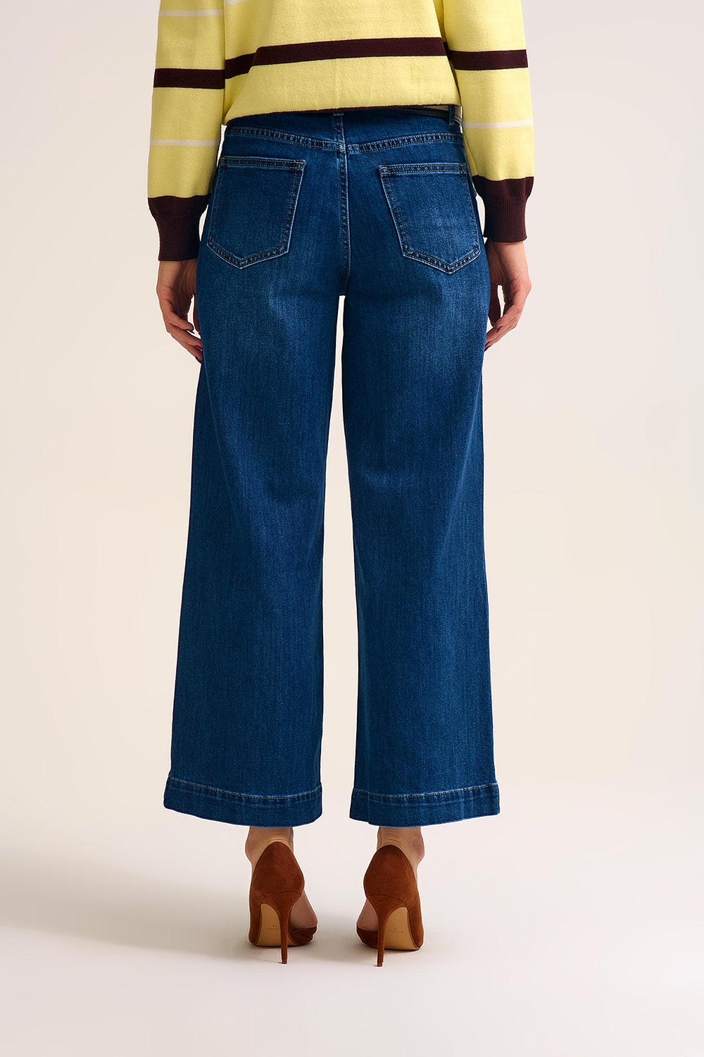 dark wash Blue Wide-Leg Denim Jeans with Button Detail - Denim