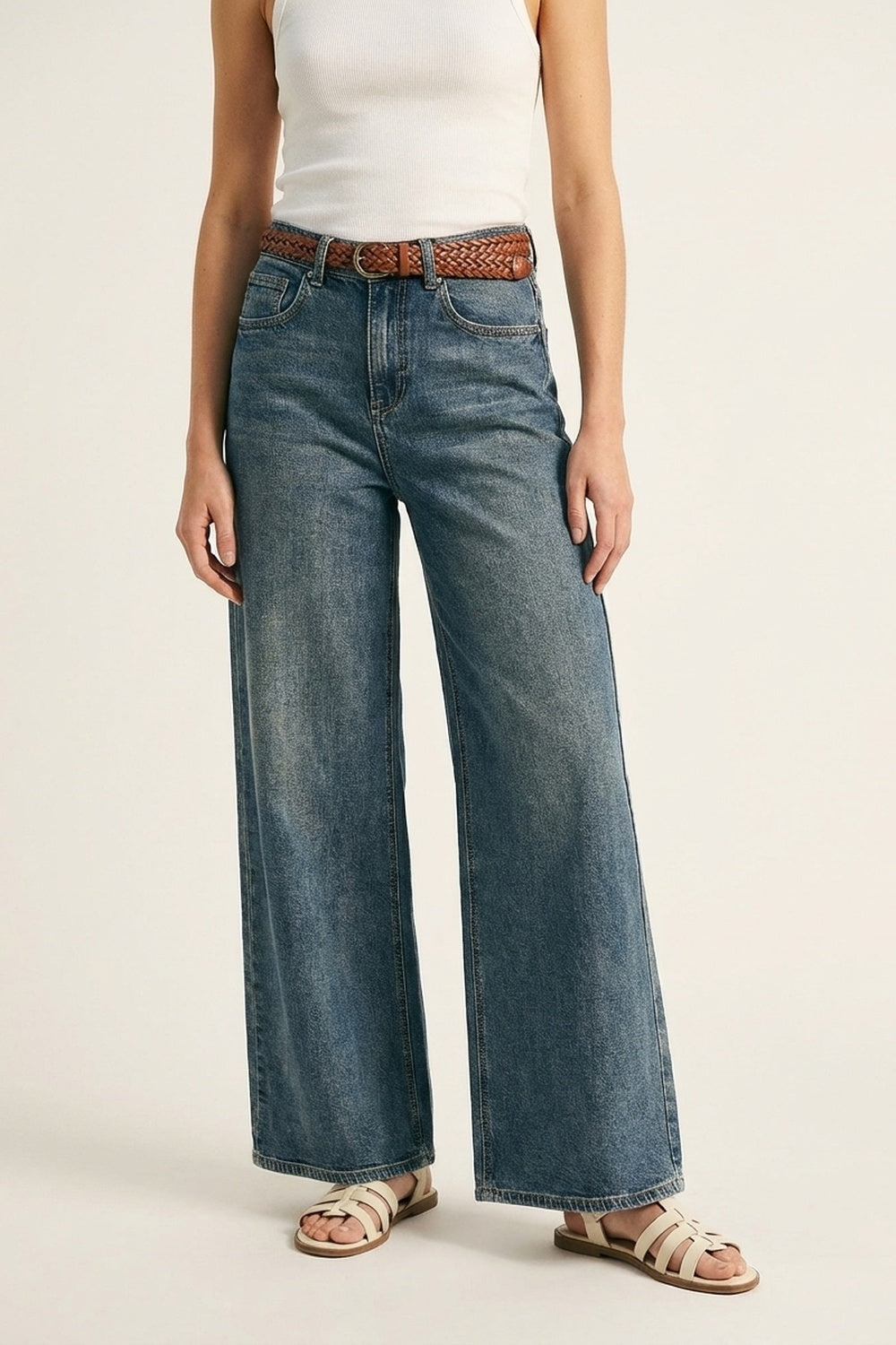Jean droit en denim Everyday délavage moyen