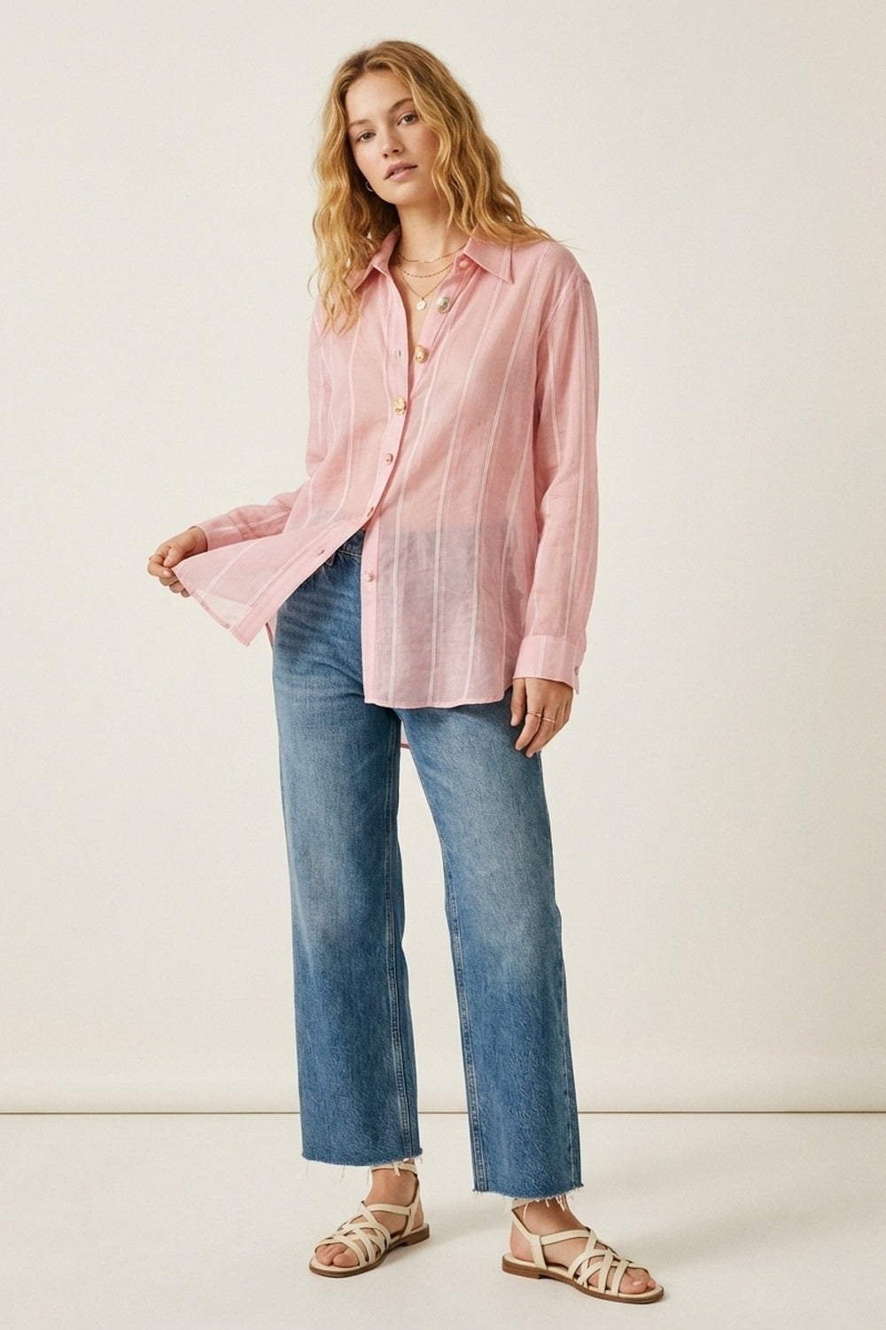 Pink Sheer shirt with Vintage Button-Up - Shirts