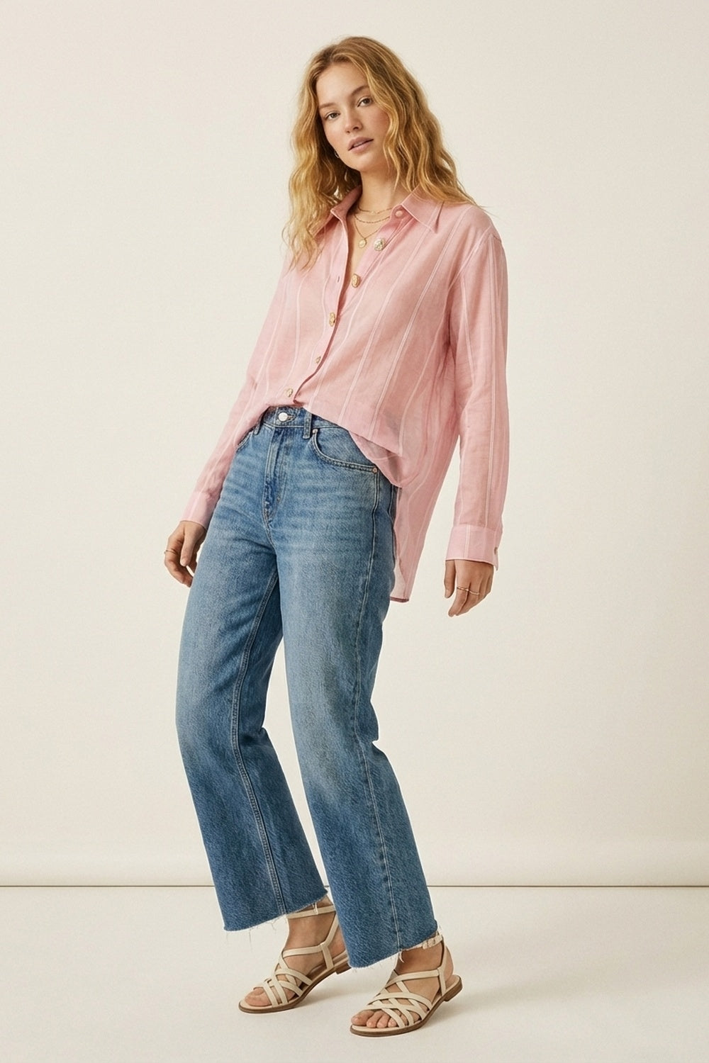 Pink Sheer shirt with Vintage Button-Up - Shirts