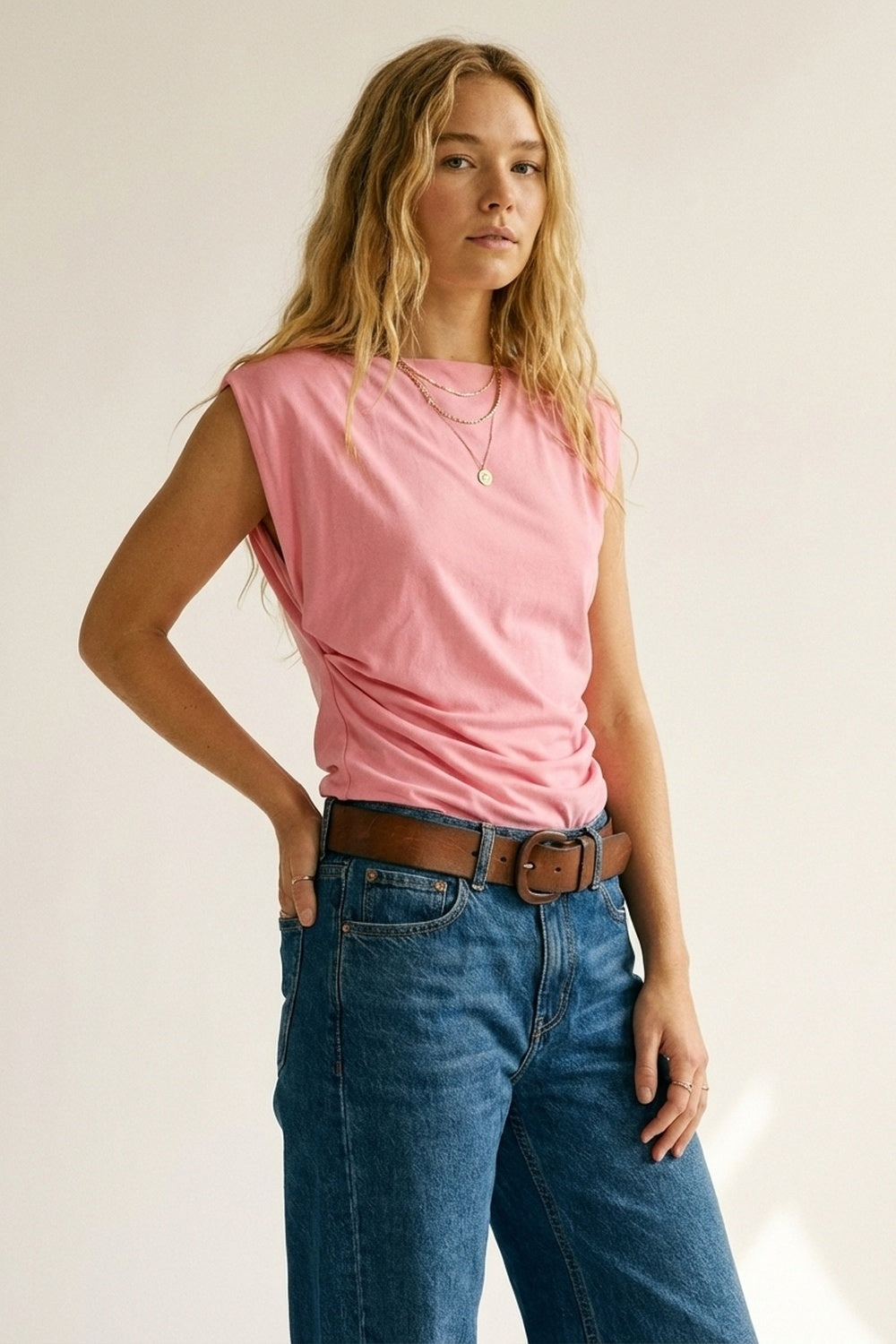 Pink Draped Sleeveless Asymmetric Top for Women - top