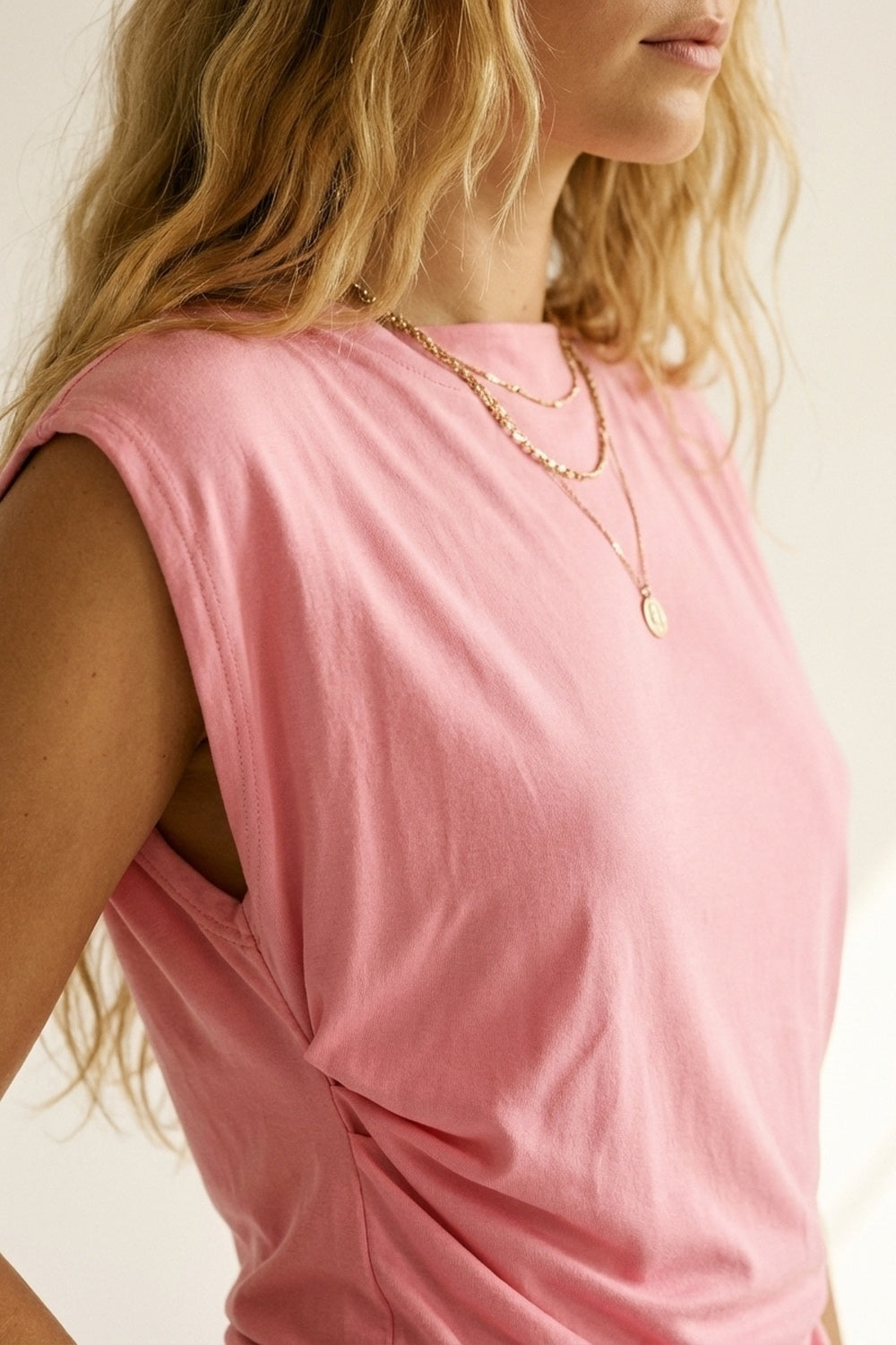 Pink Draped Sleeveless Asymmetric Top for Women - top