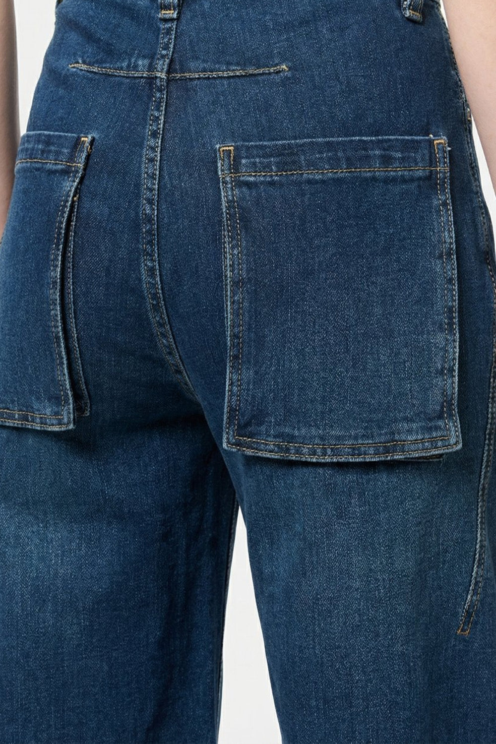Classic Blue Denim Wide-Leg Jeans with Seam - Denim