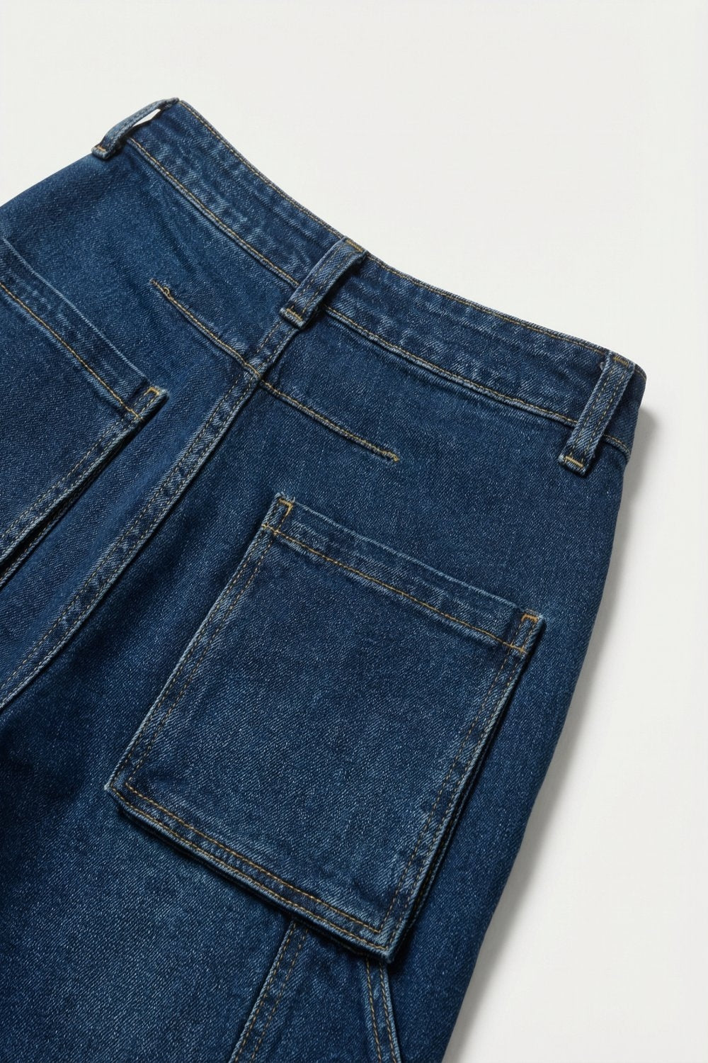 Classic Blue Denim Wide-Leg Jeans with Seam - Denim