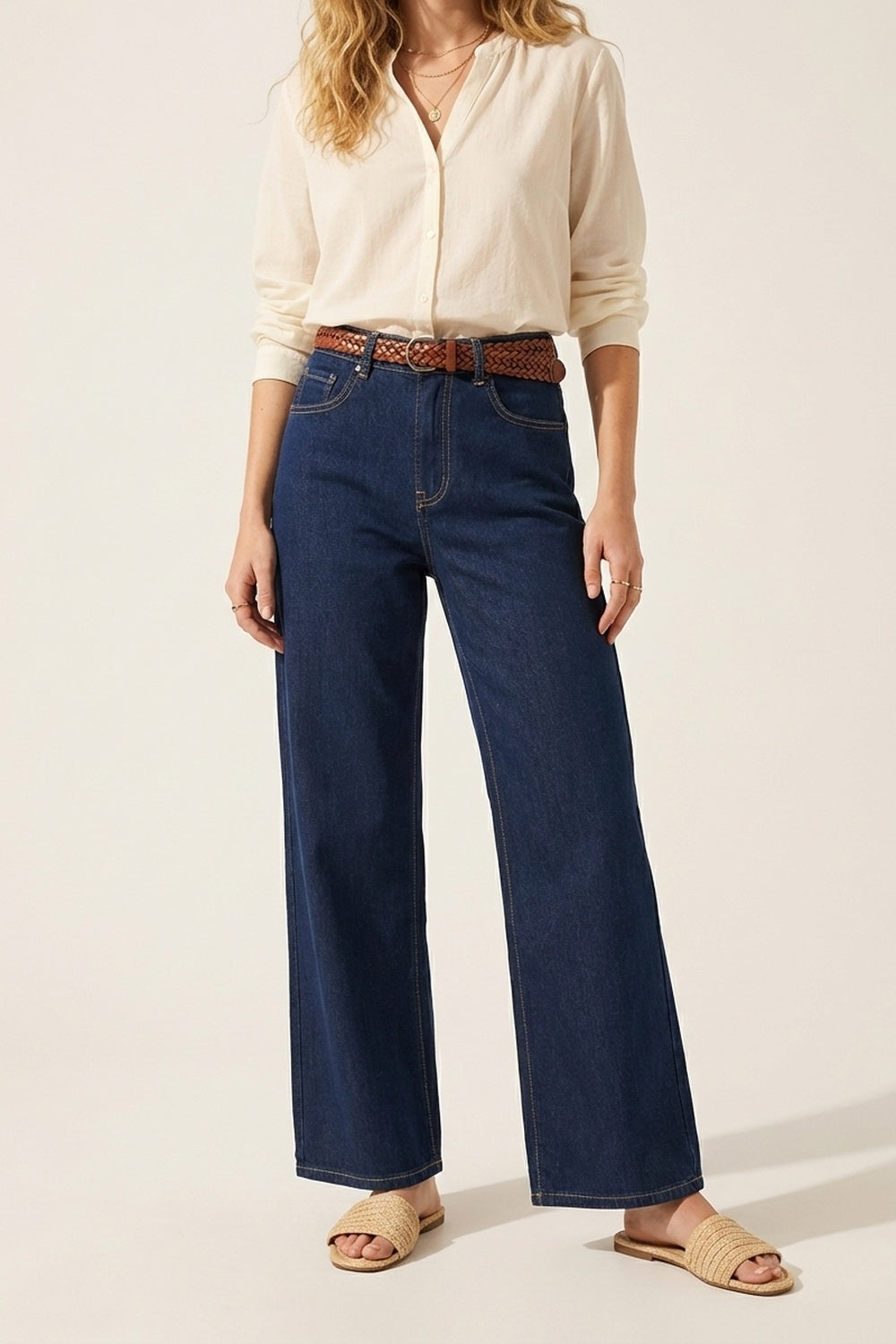 Blue Wide-Leg High-Rise Denim Jeans - Denim