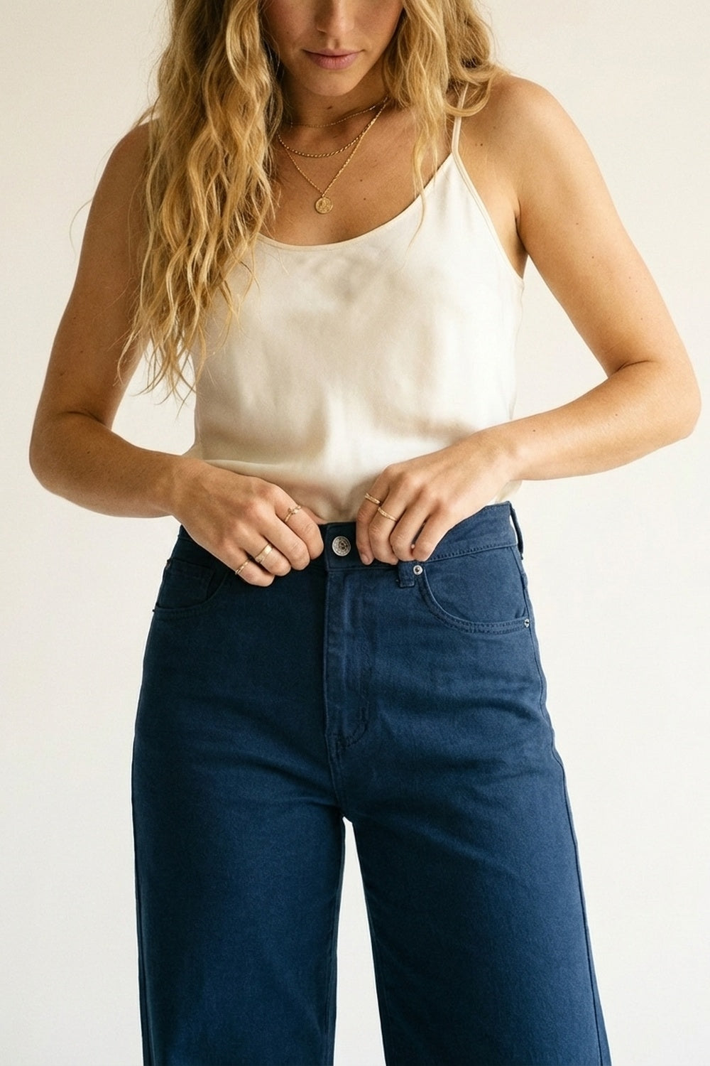 Dark blue Straight Pants wide leg - Coloured Jeans