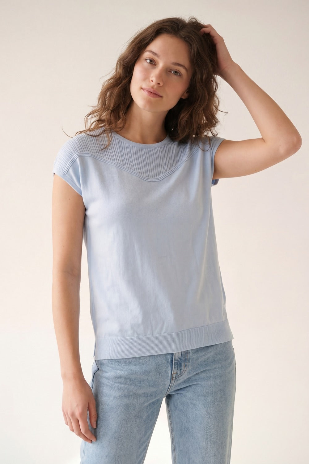 lightweight Knit Sleeveless Relaxed Fit sweater in light blue