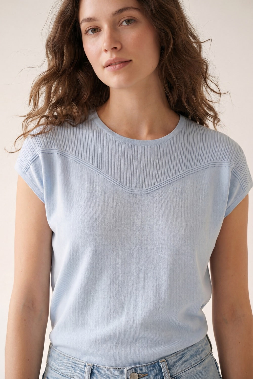 lightweight Knit Sleeveless Relaxed Fit sweater in light blue