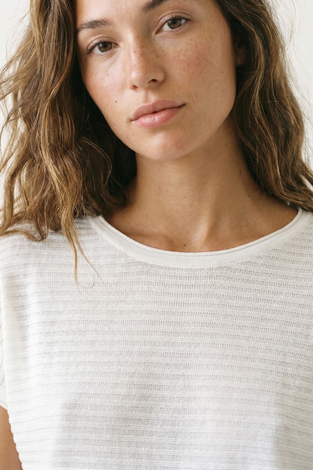 White Striped knitted boat Neck sweater
