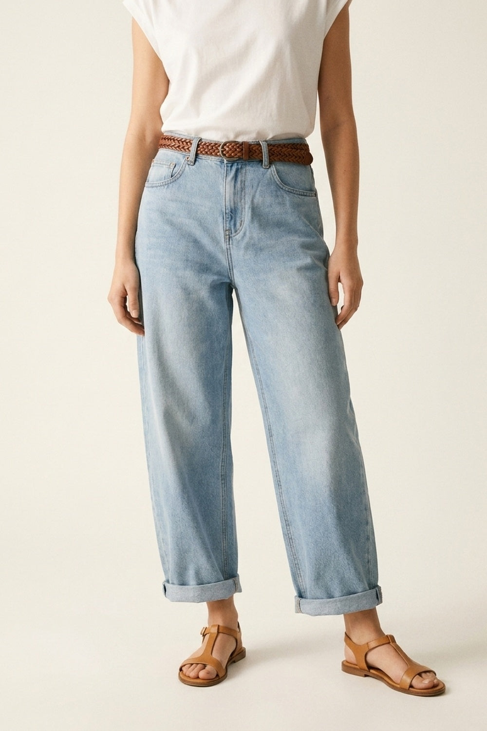Light Blue Wide-Leg Denim Jeans with lightweight fabric