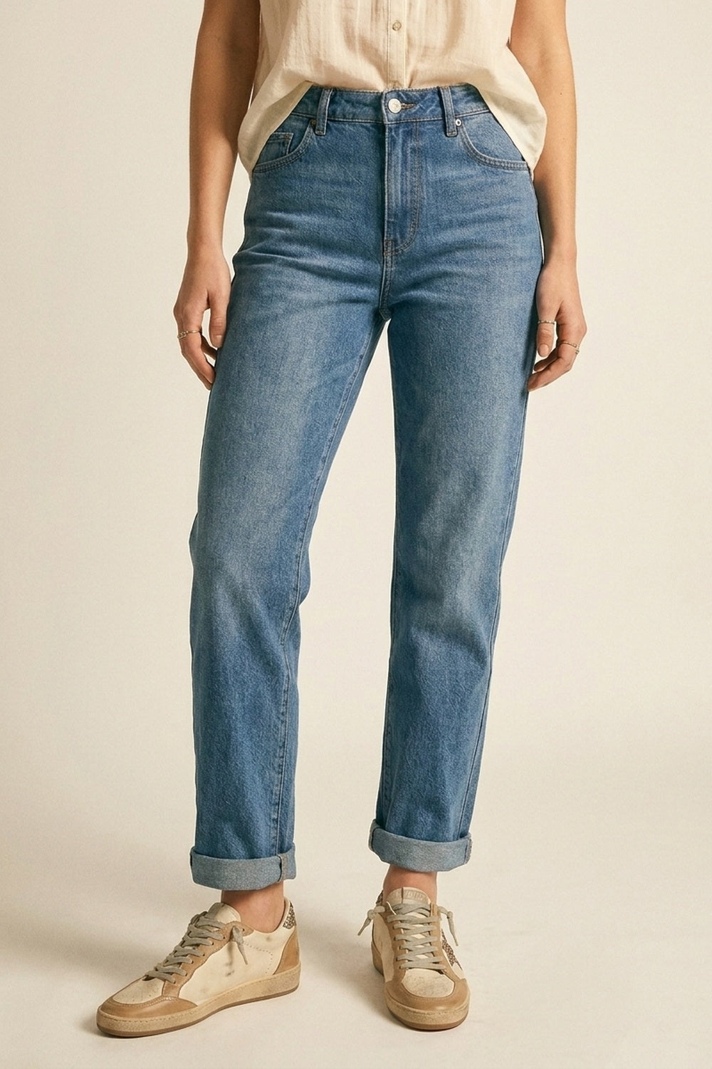 Classic Blue Straight-Leg Denim Jeans with mid waist - Denim