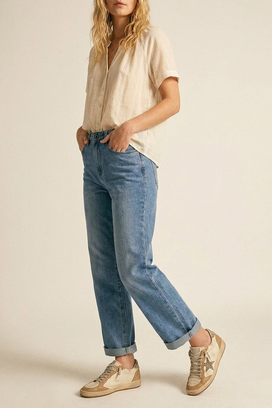 Classic Blue Straight-Leg Denim Jeans with mid waist - Denim