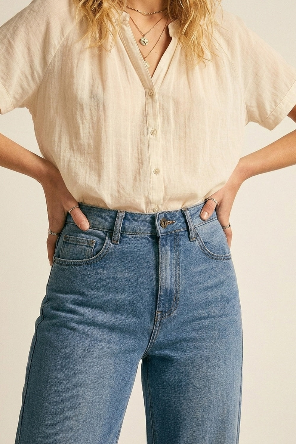 Classic Blue Straight-Leg Denim Jeans with mid waist - Denim