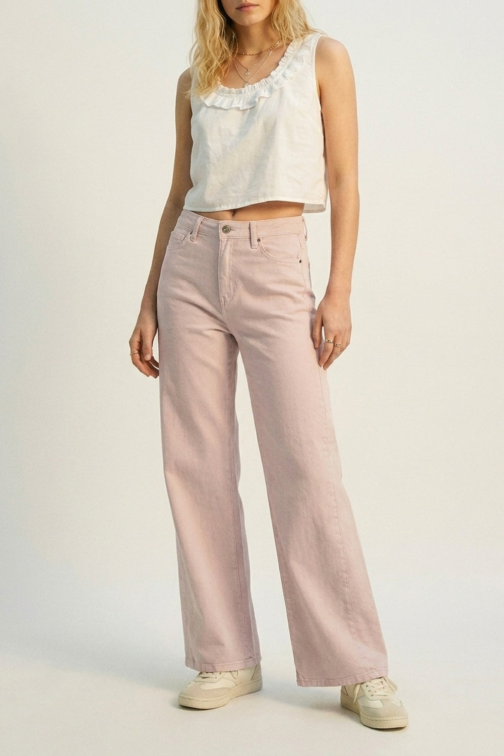 Light Pink Wide-Leg Pants with lightweight Twill - Coloured Jeans