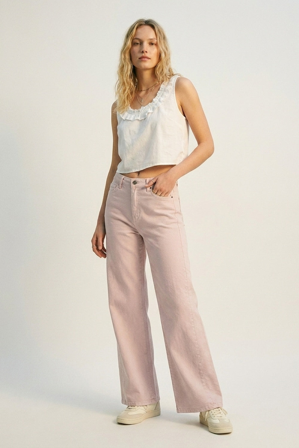 Light Pink Wide-Leg Pants with lightweight Twill - Coloured Jeans