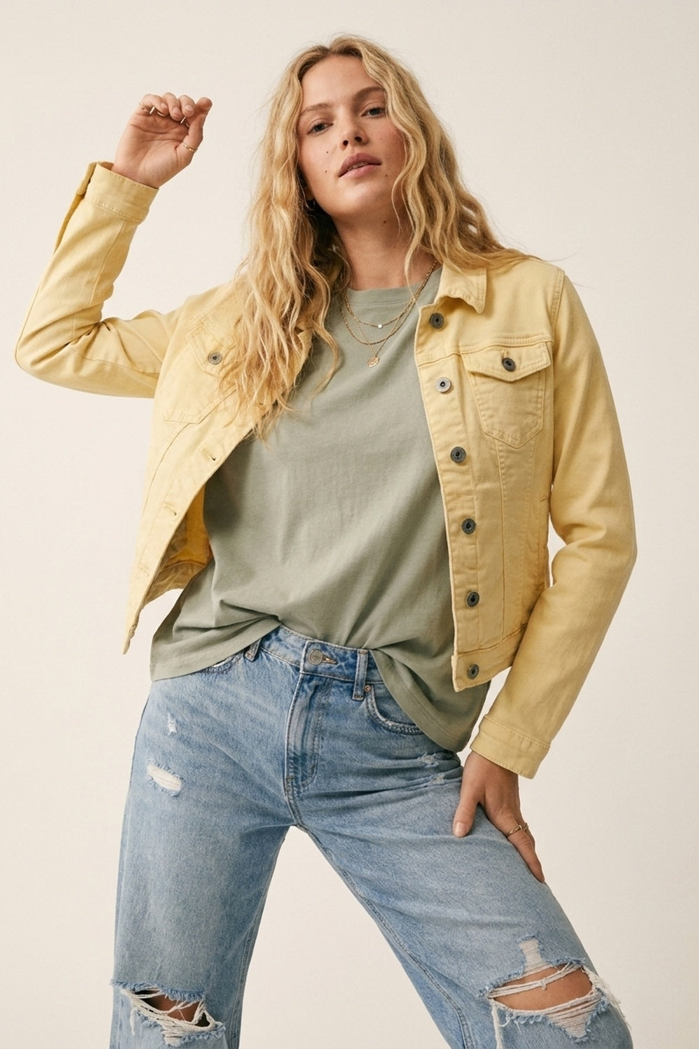Butter Yellow Denim Jacket with Button-Front