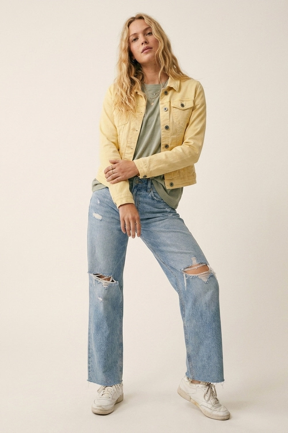 Butter Yellow Denim Jacket with Button-Front