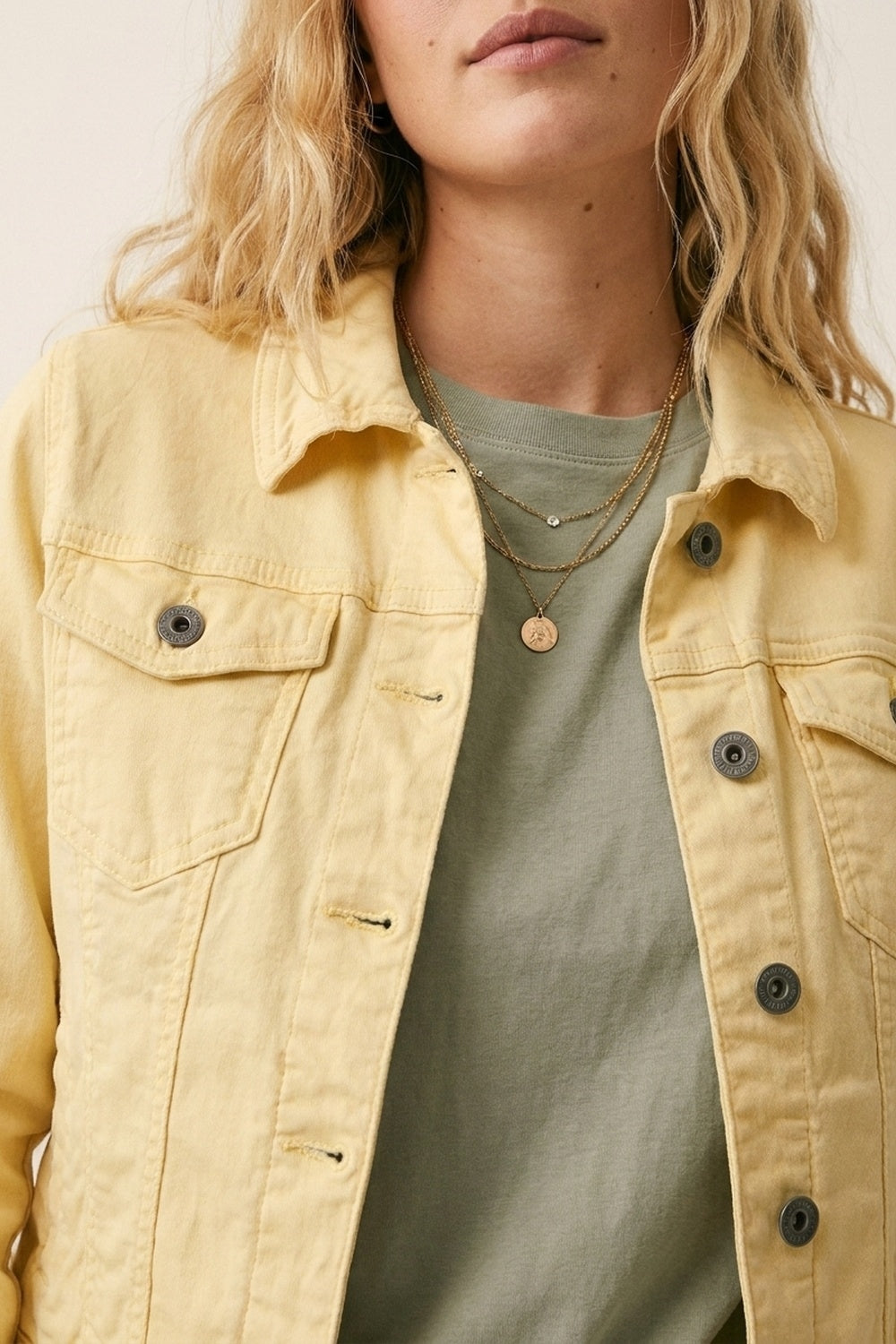 Butter Yellow Denim Jacket with Button-Front