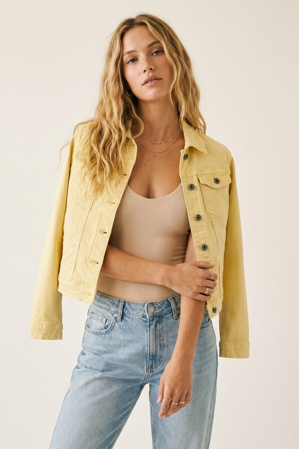 Butter Yellow Denim Jacket with Button-Front