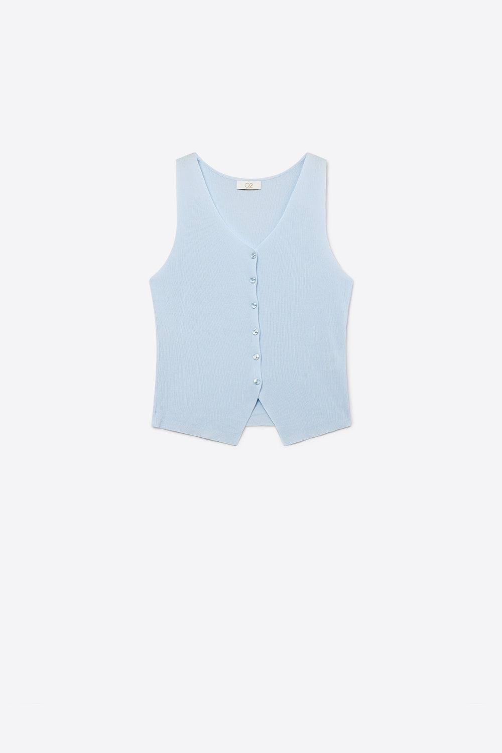 Light Blue Ribbed Knit Sleeveless Button vest