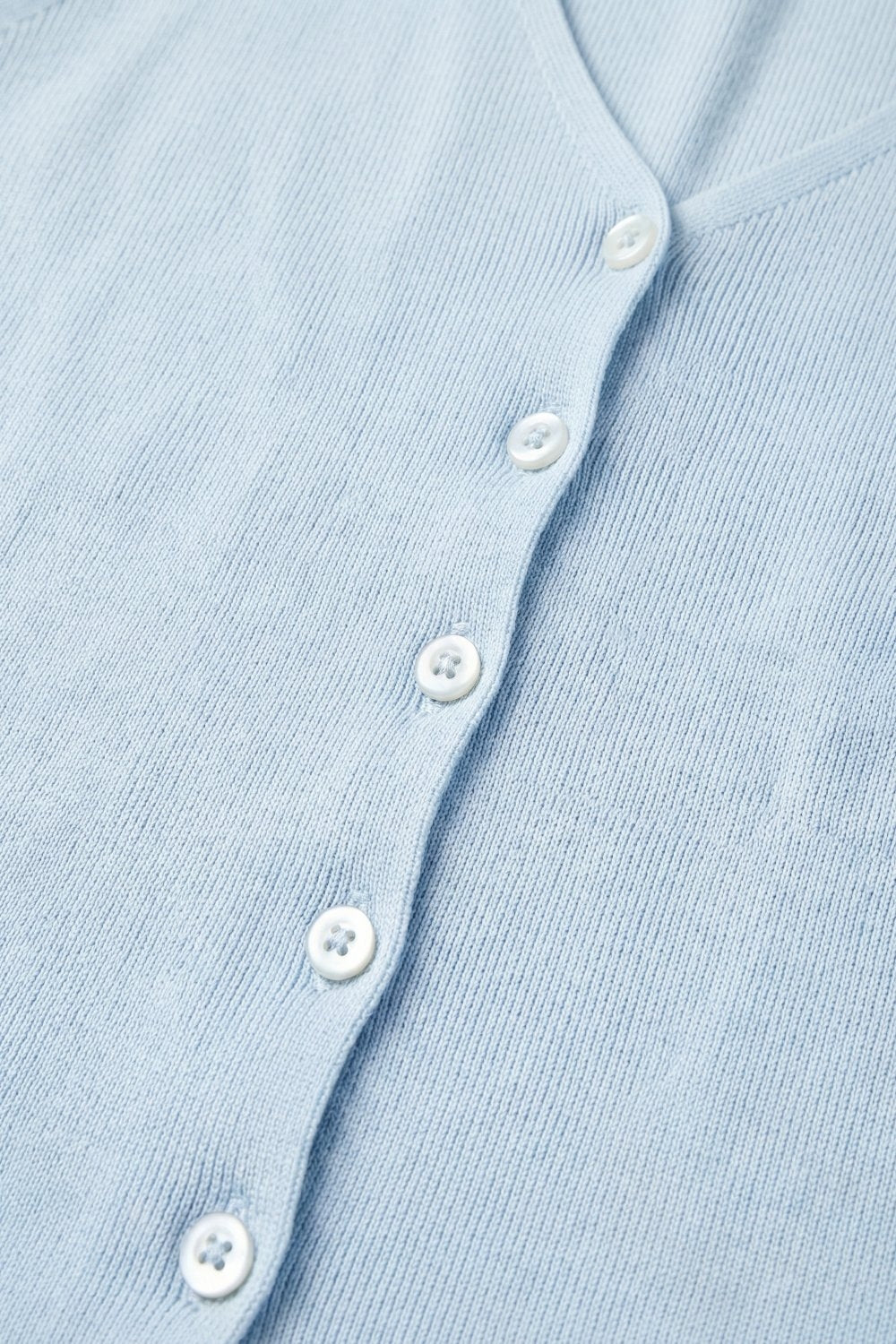Light Blue Ribbed Knit Sleeveless Button vest