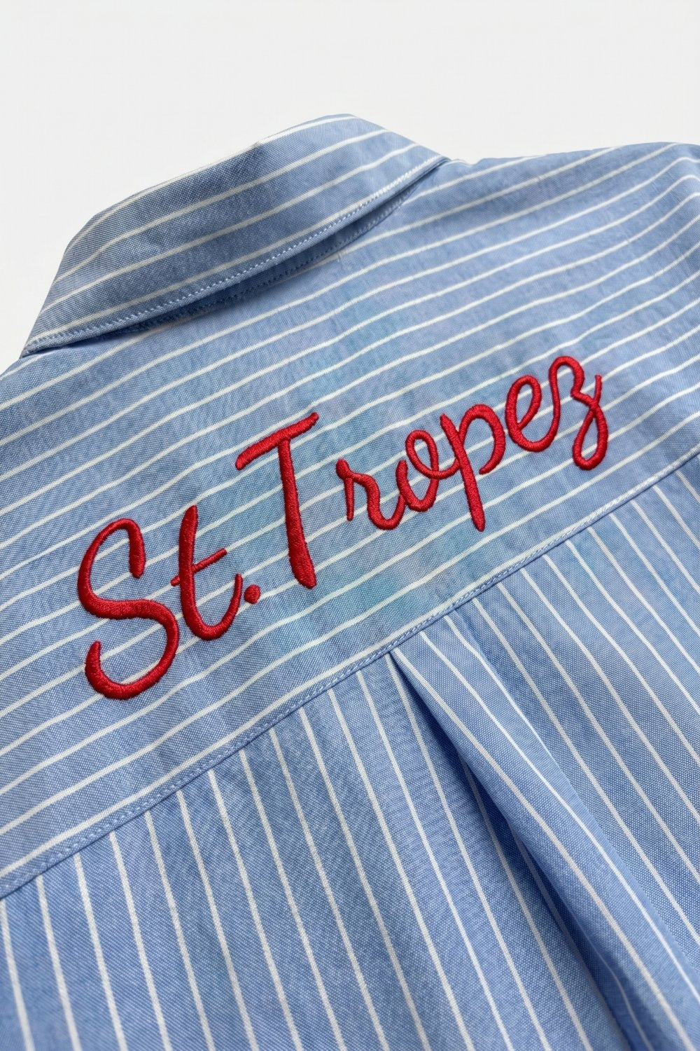 Blue Striped Classic Button-Down Shirt with Embroidery - Shirts