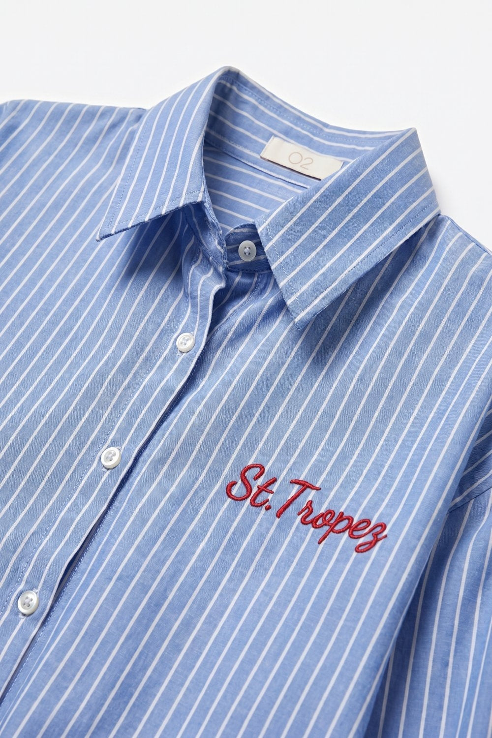 Blue Striped Classic Button-Down Shirt with Embroidery - Shirts