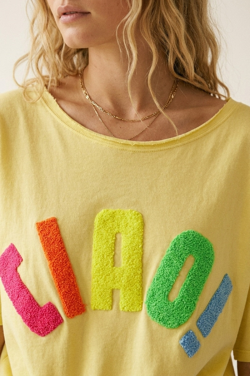 Yellow Relaxed Fit Graphic sweat with Colorful Text - top