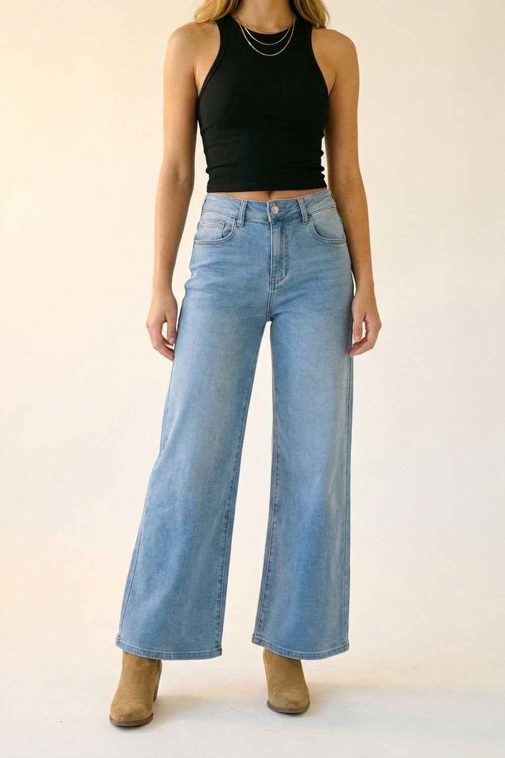 Light Blue Wide-Leg Denim Jeans in ankle lengh - Denim