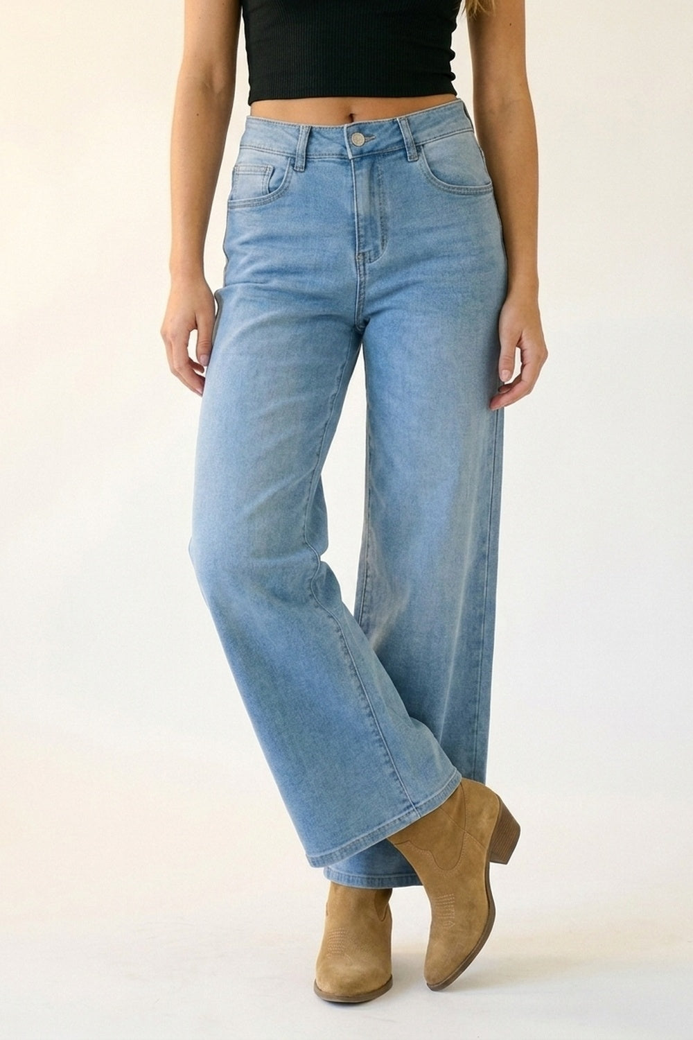 Light Blue Wide-Leg Denim Jeans in ankle lengh - Denim