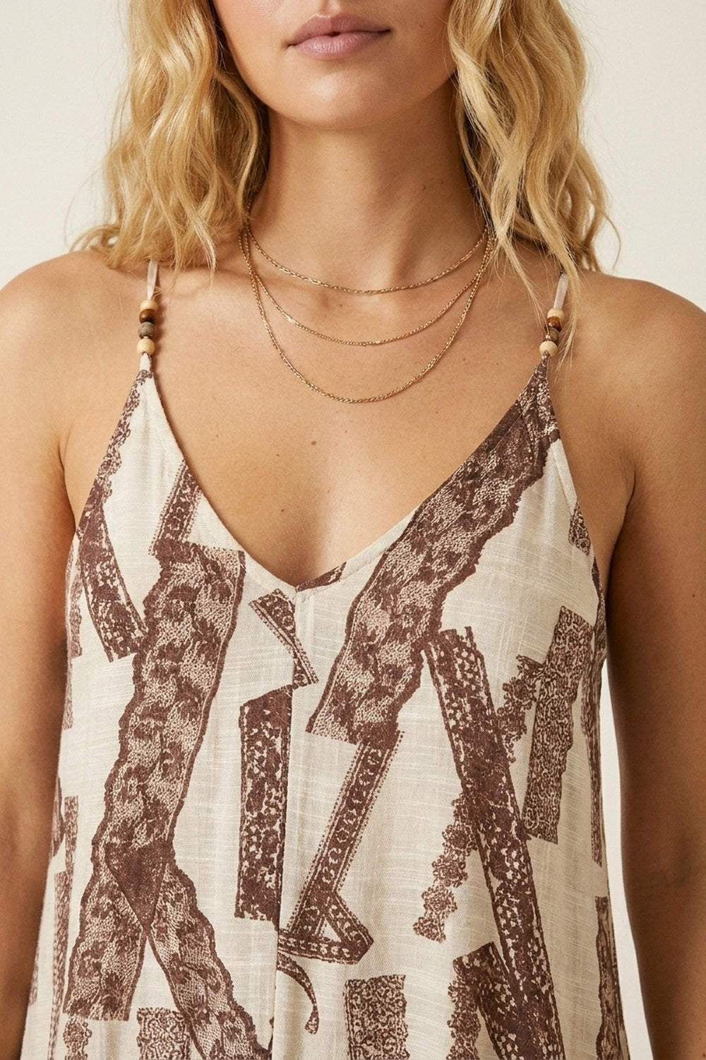 Cream and Brown Printed Flowing Maxi Dress - dress