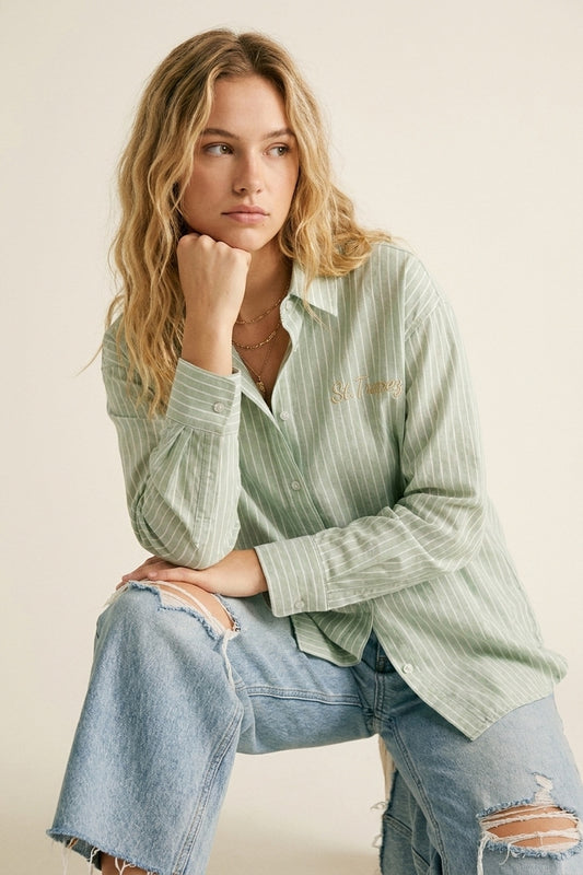 Light Green Striped Shirt with embroidered St. Tropez logo - Shirts