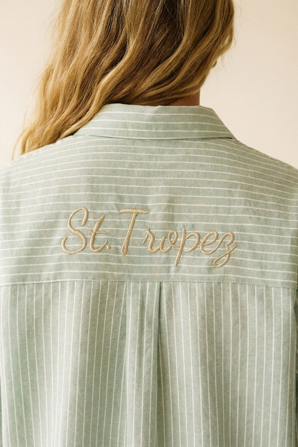Light Green Striped Shirt with embroidered St. Tropez logo - Shirts