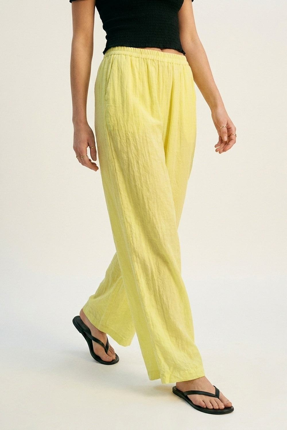 Yellow Wide-Leg Pants with sheer fabric - trousers
