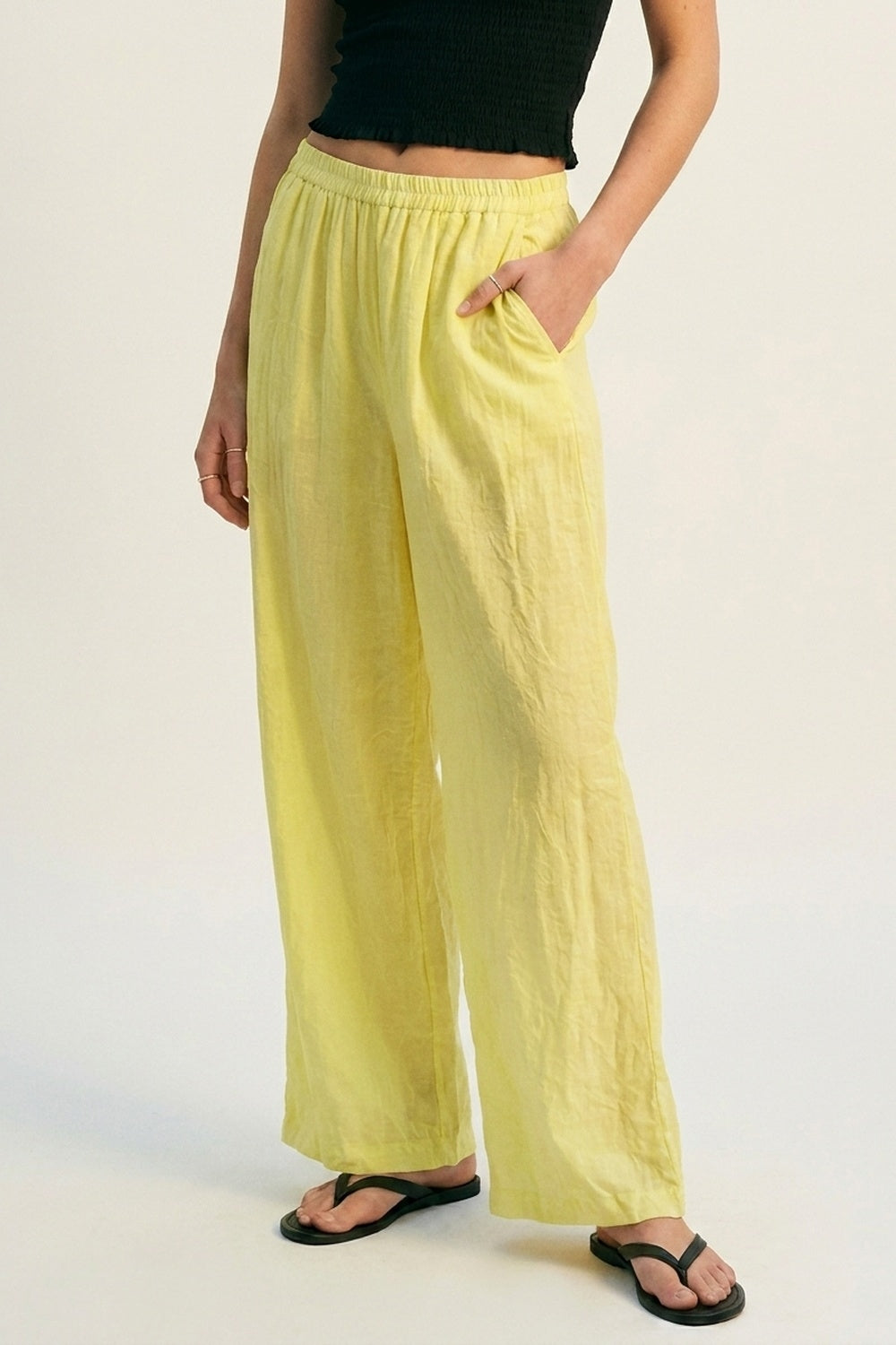 Yellow Wide-Leg Pants with sheer fabric - trousers