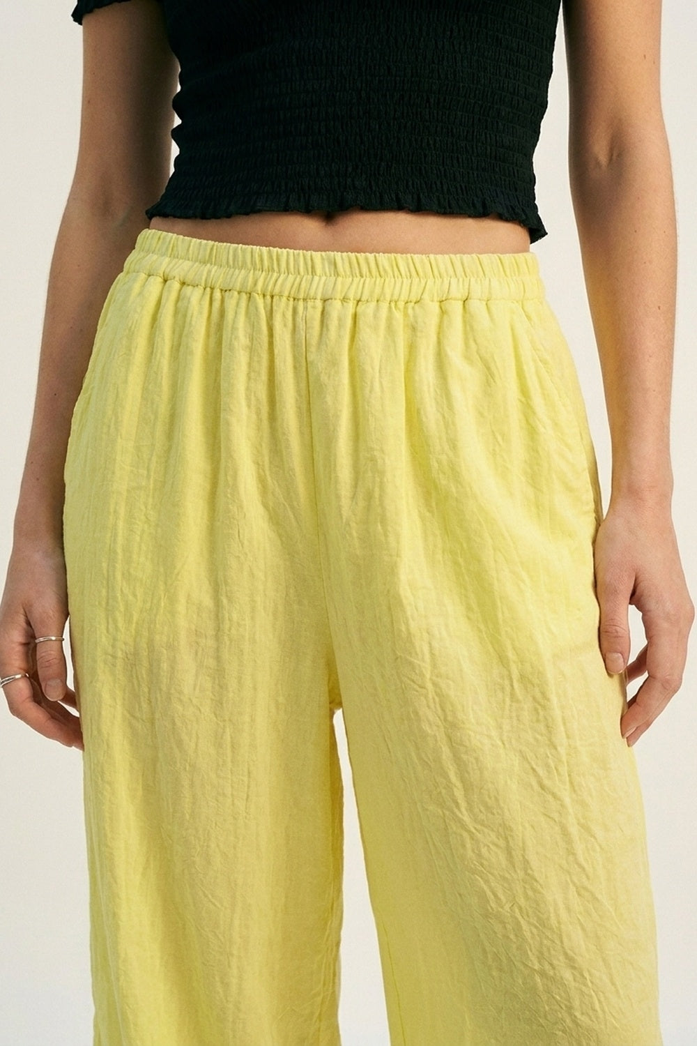 Yellow Wide-Leg Pants with sheer fabric - trousers