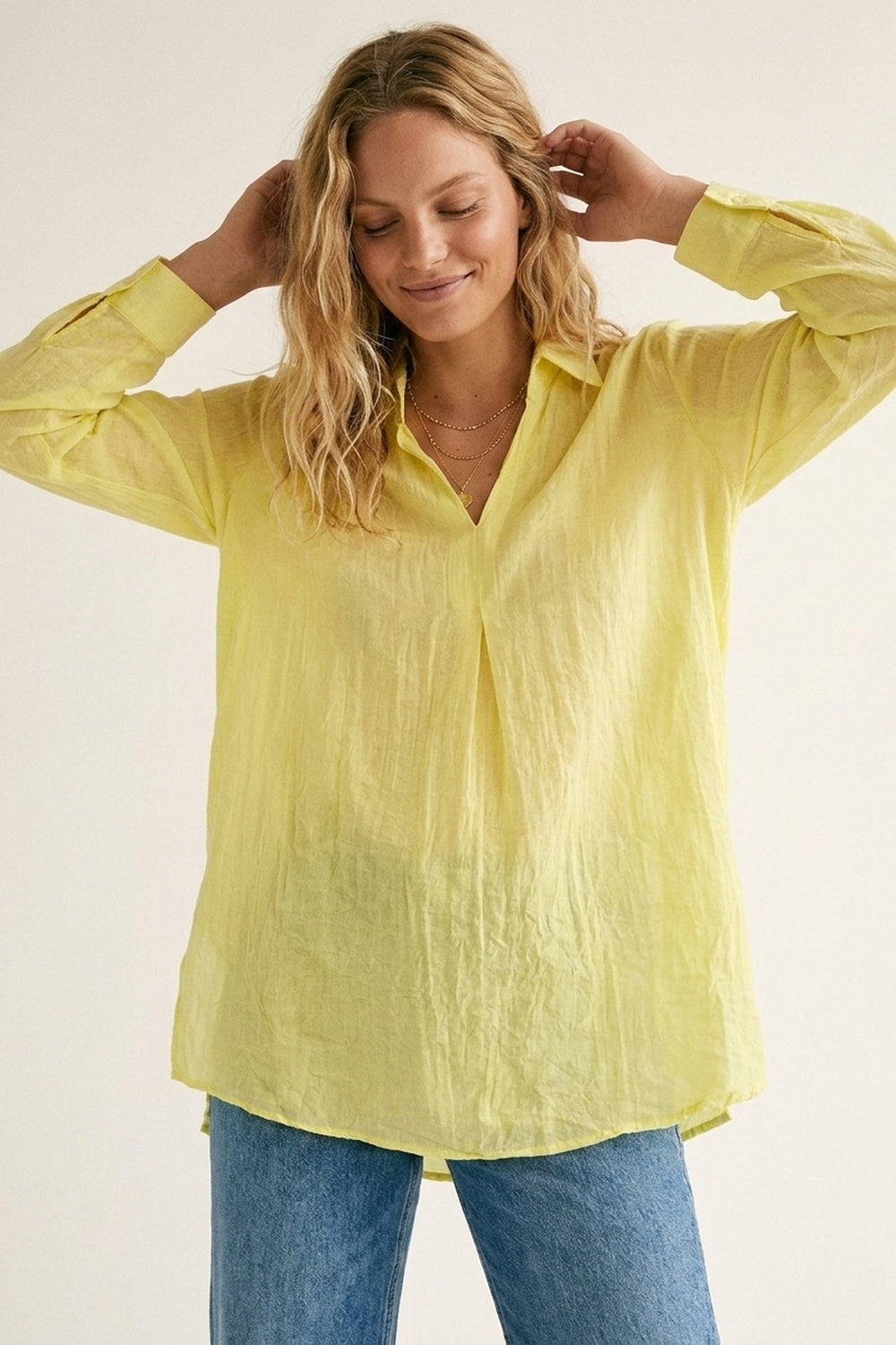 Yellow Relaxed Fit Tunic Shirt with sheer fabric