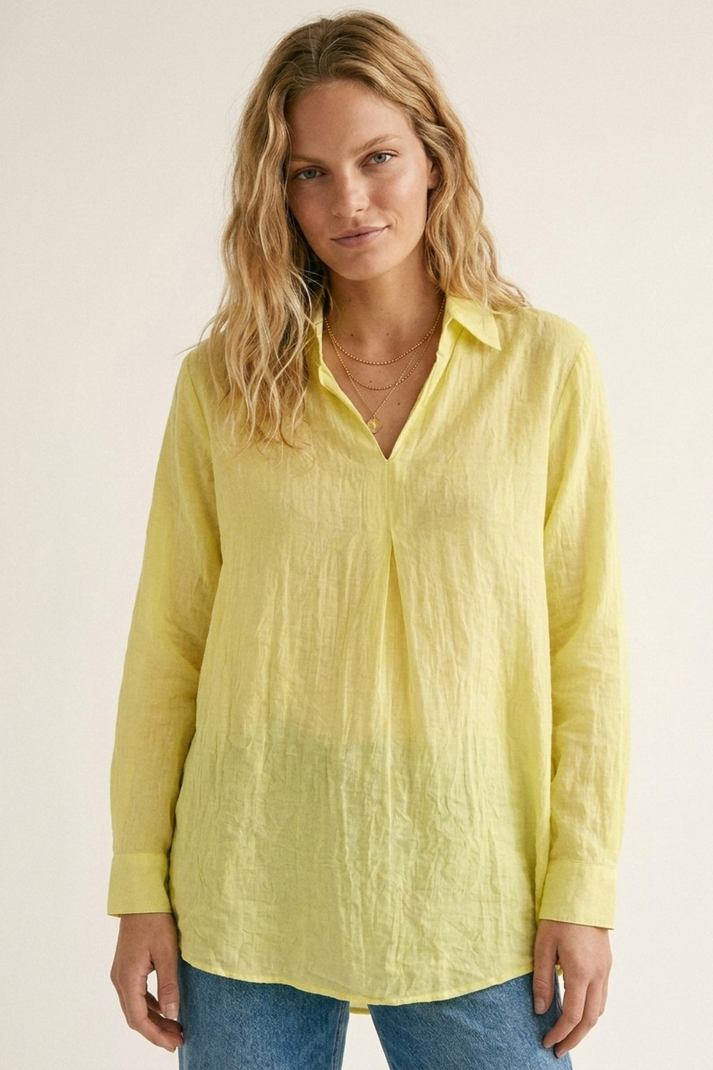 Yellow Relaxed Fit Tunic Shirt with sheer fabric - Shirts