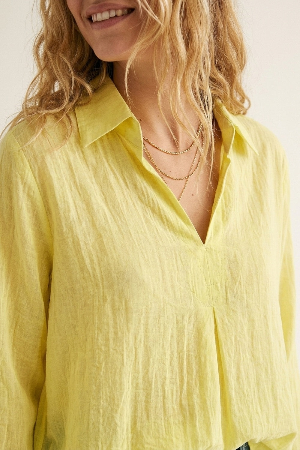 Yellow Relaxed Fit Tunic Shirt with sheer fabric - Shirts