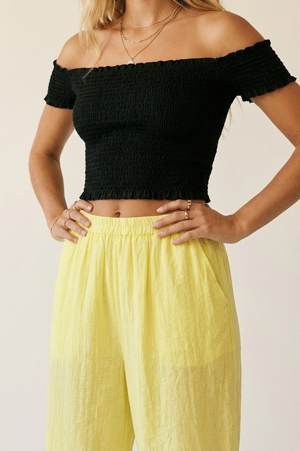 Yellow Wide-Leg Pants with sheer fabric - trousers